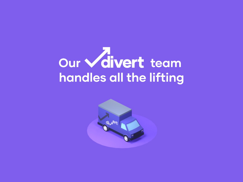 Van and Divert logo with the text "Our diver team handles all the lifting"