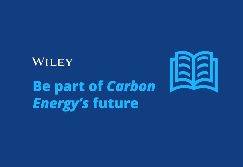 The image shows the Wiley logo, along with an icon of a journal, and the text 'Be part of Carbon Energy's future.