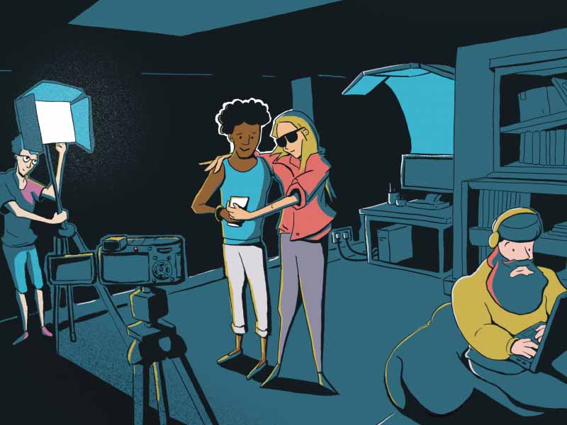 Illustration of content creators in a loft